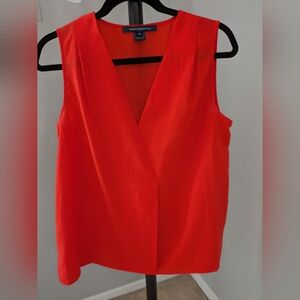 Sleek Sleeveless V-neck Shell, Poppy Red